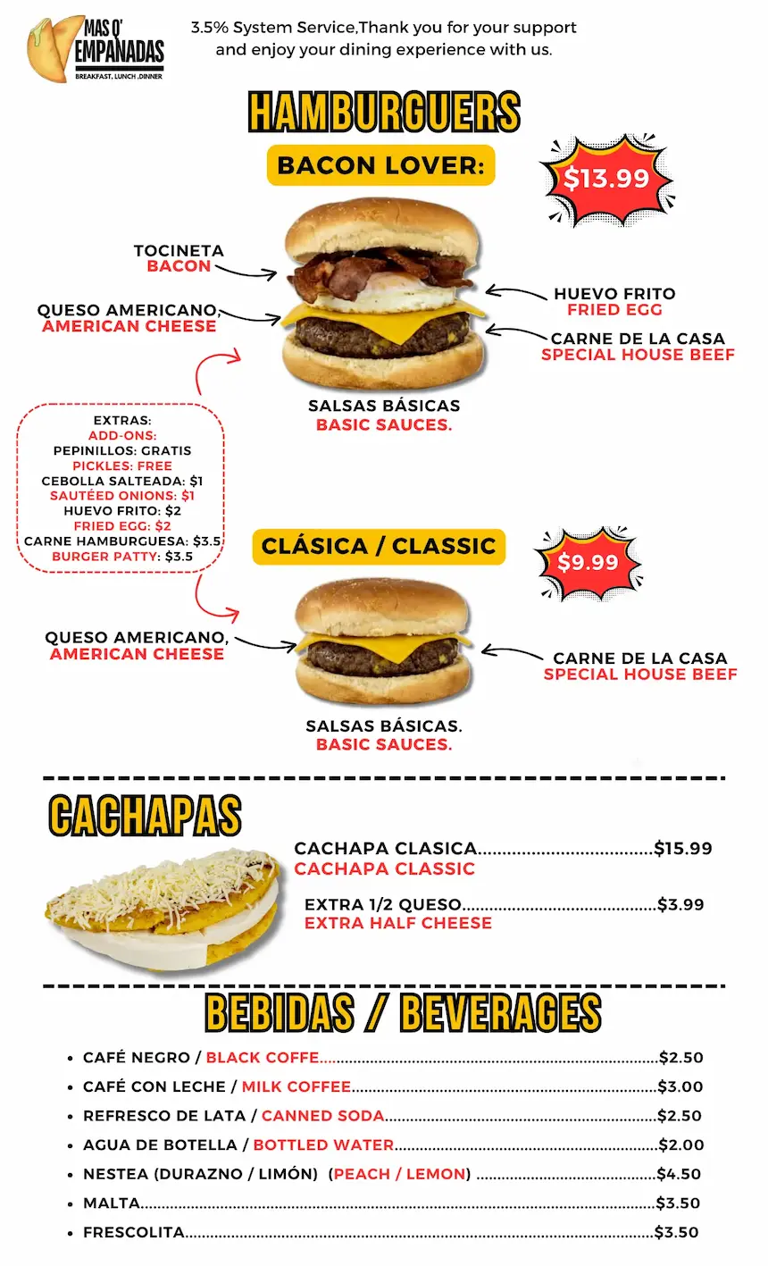 Menú Mas Q Empanadas Davenport - Hamburguesas, cachapas y bebidas venezolanas
